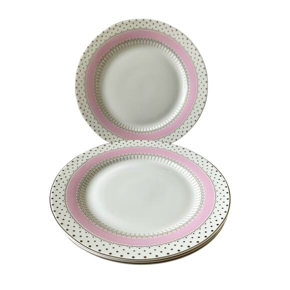 NEW Grace Teaware Fine Porcelain Salad Plates 8" Pink White Gold Dots Set of 4 - Picture 13 of 15